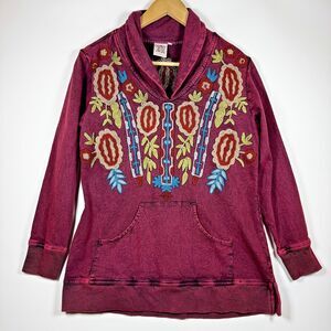 Parsley & Sage Pullover Womens Medium Purple Embroidered Floral Boho Knit Tunic